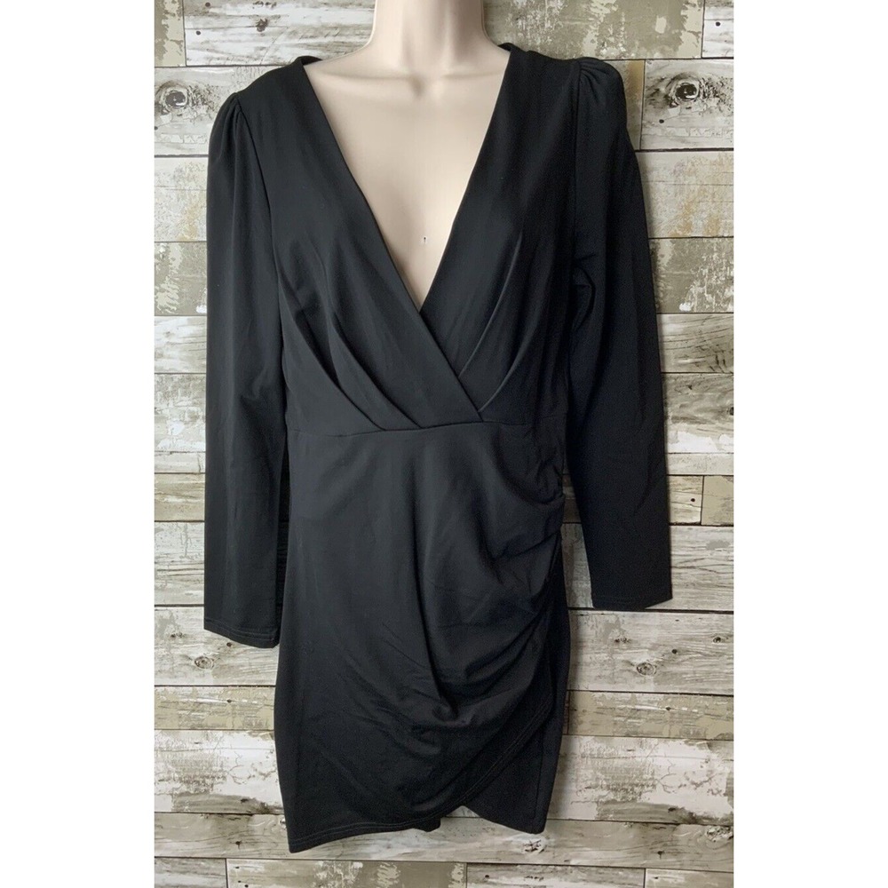 Sarin Mathews Womens Black Deep‎ V Neck Bodycon Dress Size M